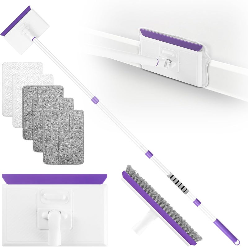 wlich Baseboard Cleaner Tool with Handle 2.0, 60" Extendable Long Handle, Dust Trapping and Locking, 5 Reusable Pads, Purple Base Boards Cleaning Tool for Moldings, Wall, Floor, Bathroom, Kitchen - Image 1